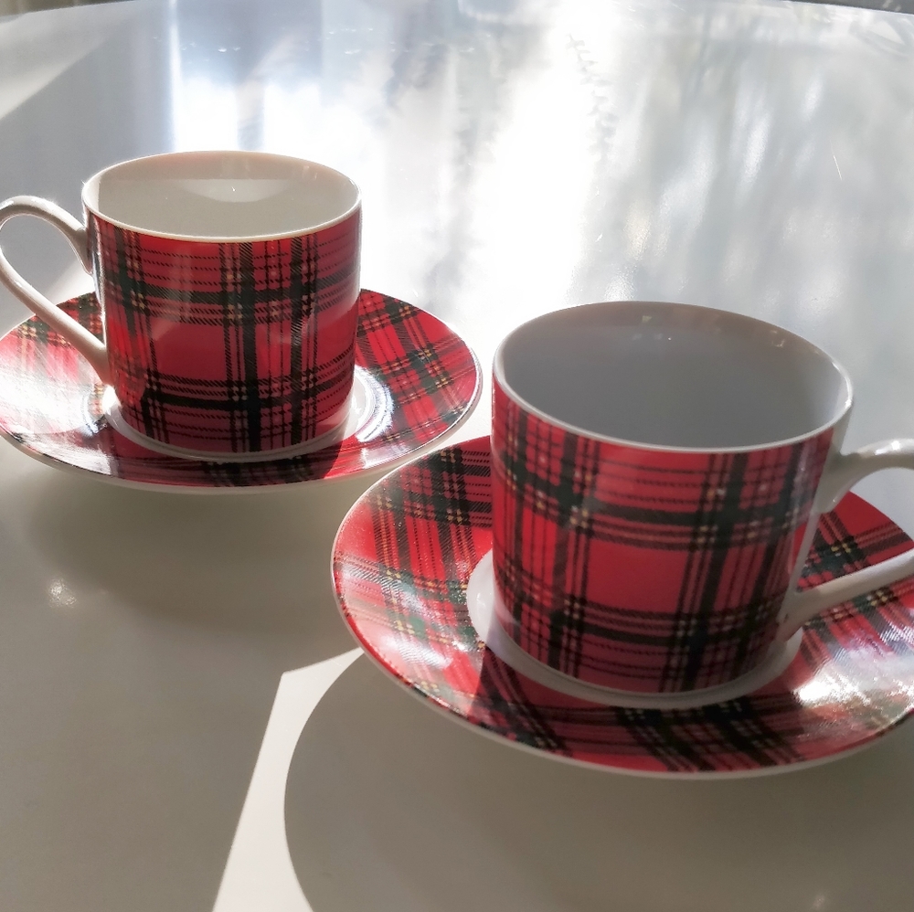 Vintage Tartan Plaid Espresso or Demitasse Cups
